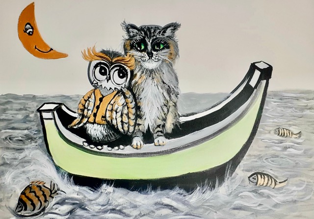 The Owl and the Pussycat - acrylic on canvas 91 x 61 cms